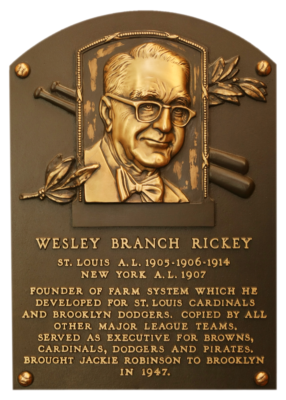 Branch Rickey Hall of Fame plaque