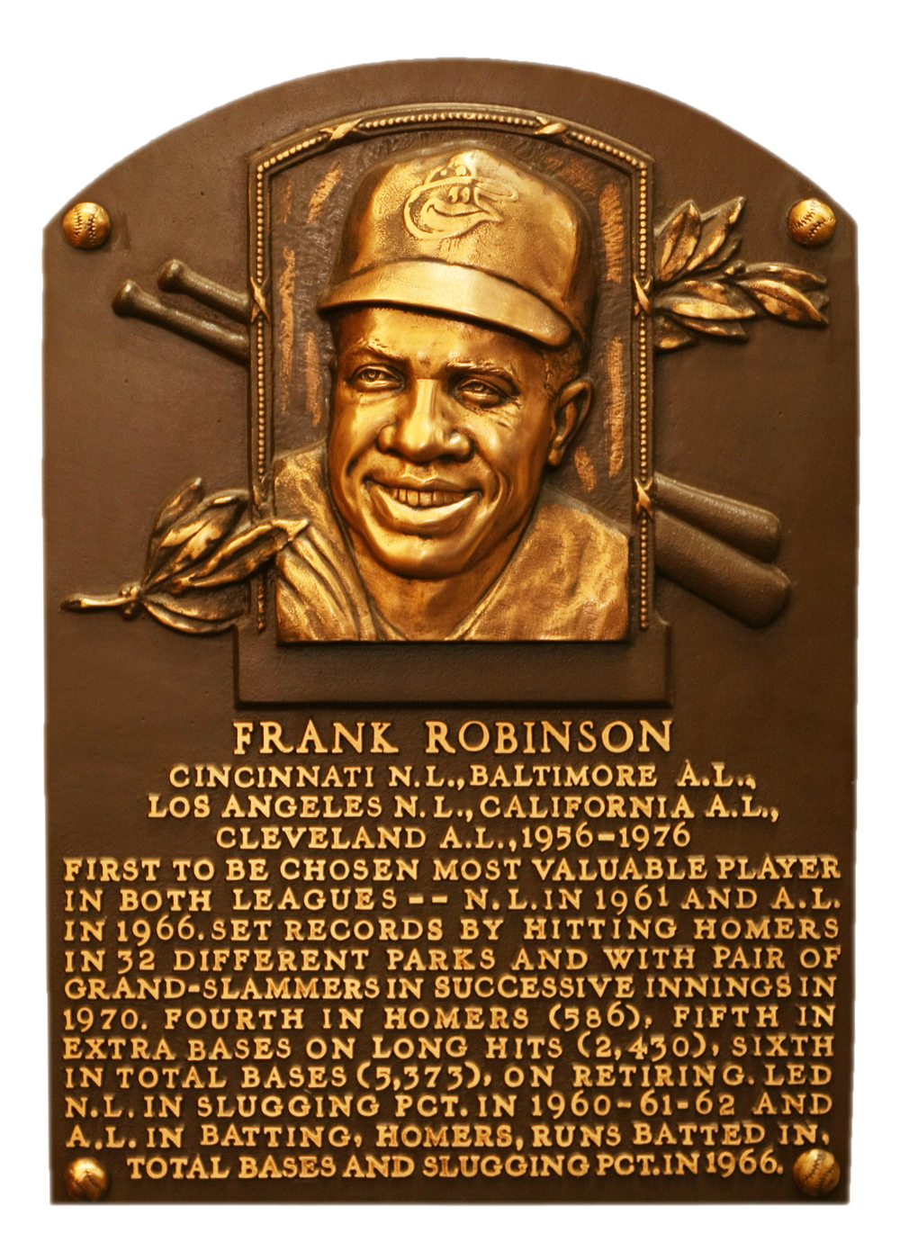 Hall of Famer Frank Robinson (L) presents Detroit Tigers Miguel