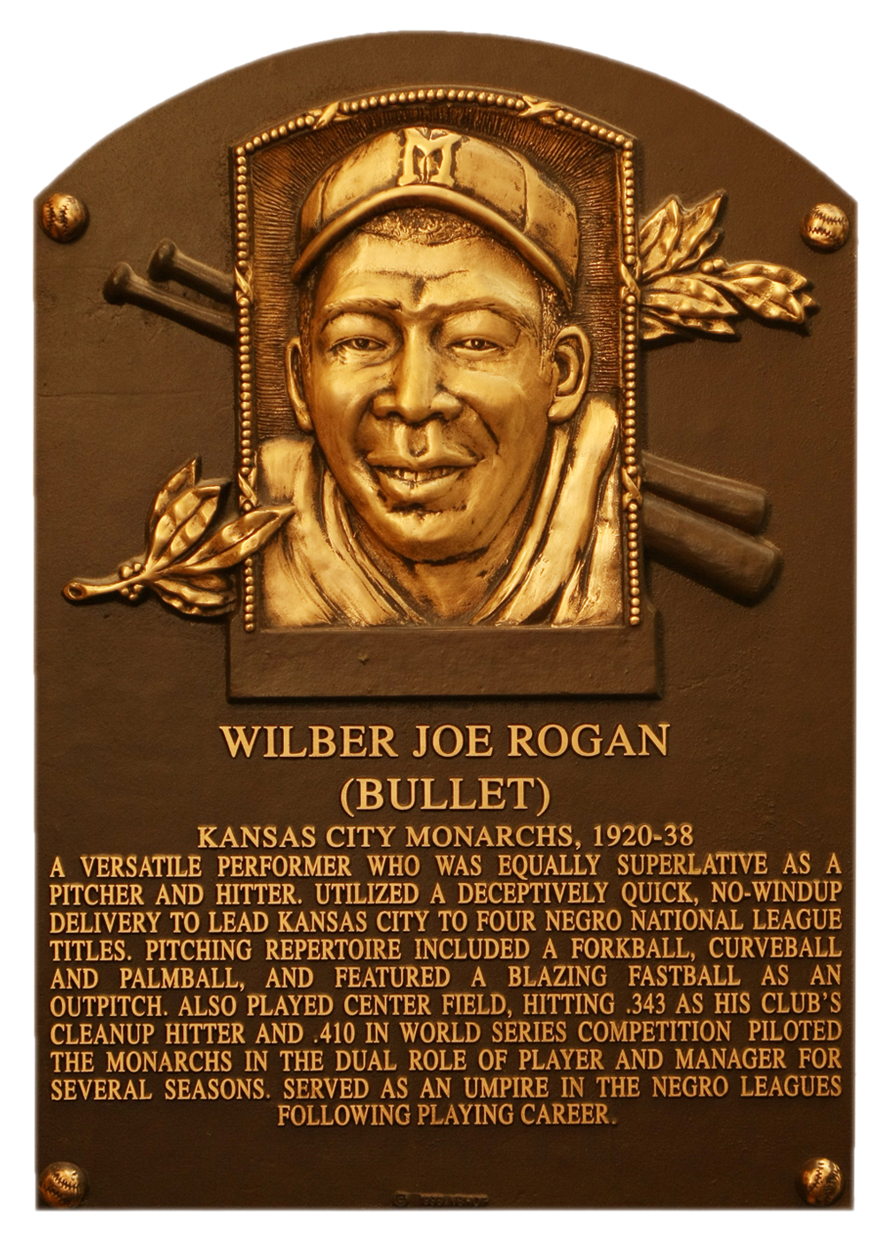 Bullet Rogan Hall of Fame plaque