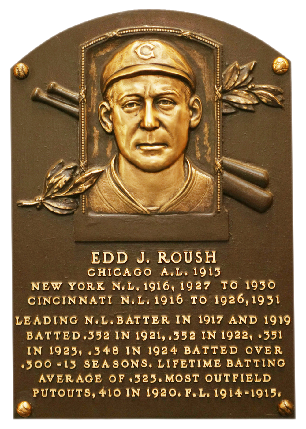 Edd Roush Hall of Fame plaque