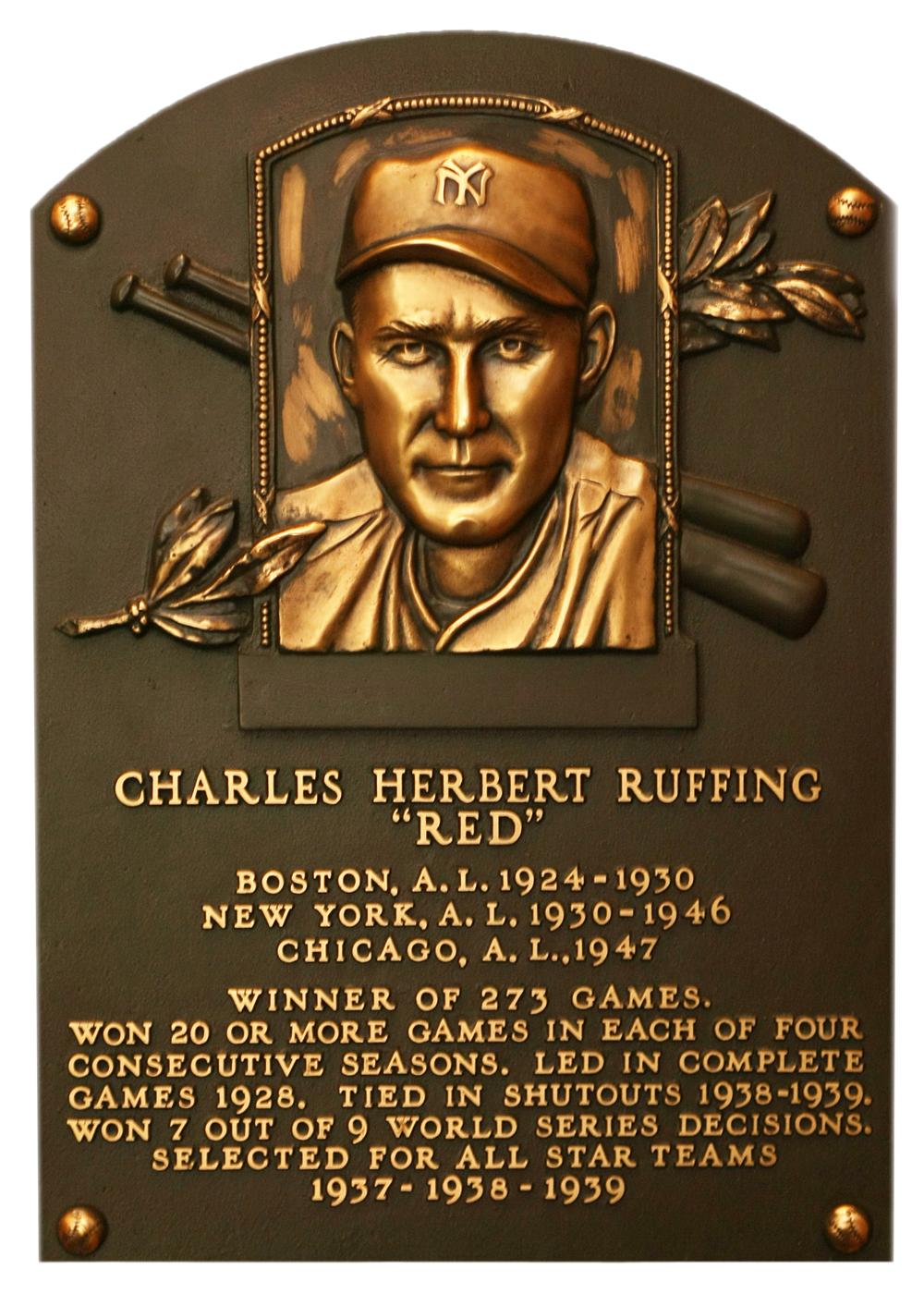 Red Ruffing Hall of Fame plaque