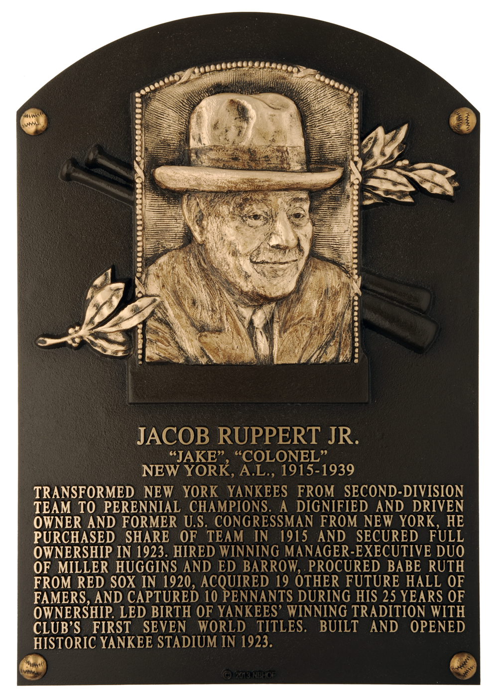 Jacob Ruppert Hall of Fame plaque