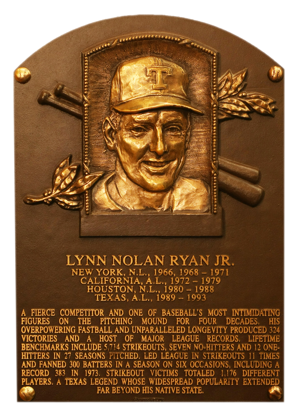 Nolan Ryan Hall of Fame plaque