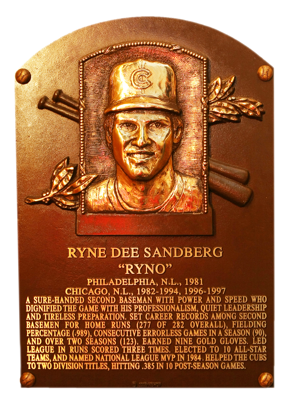 Ryne Sandberg Hall of Fame plaque