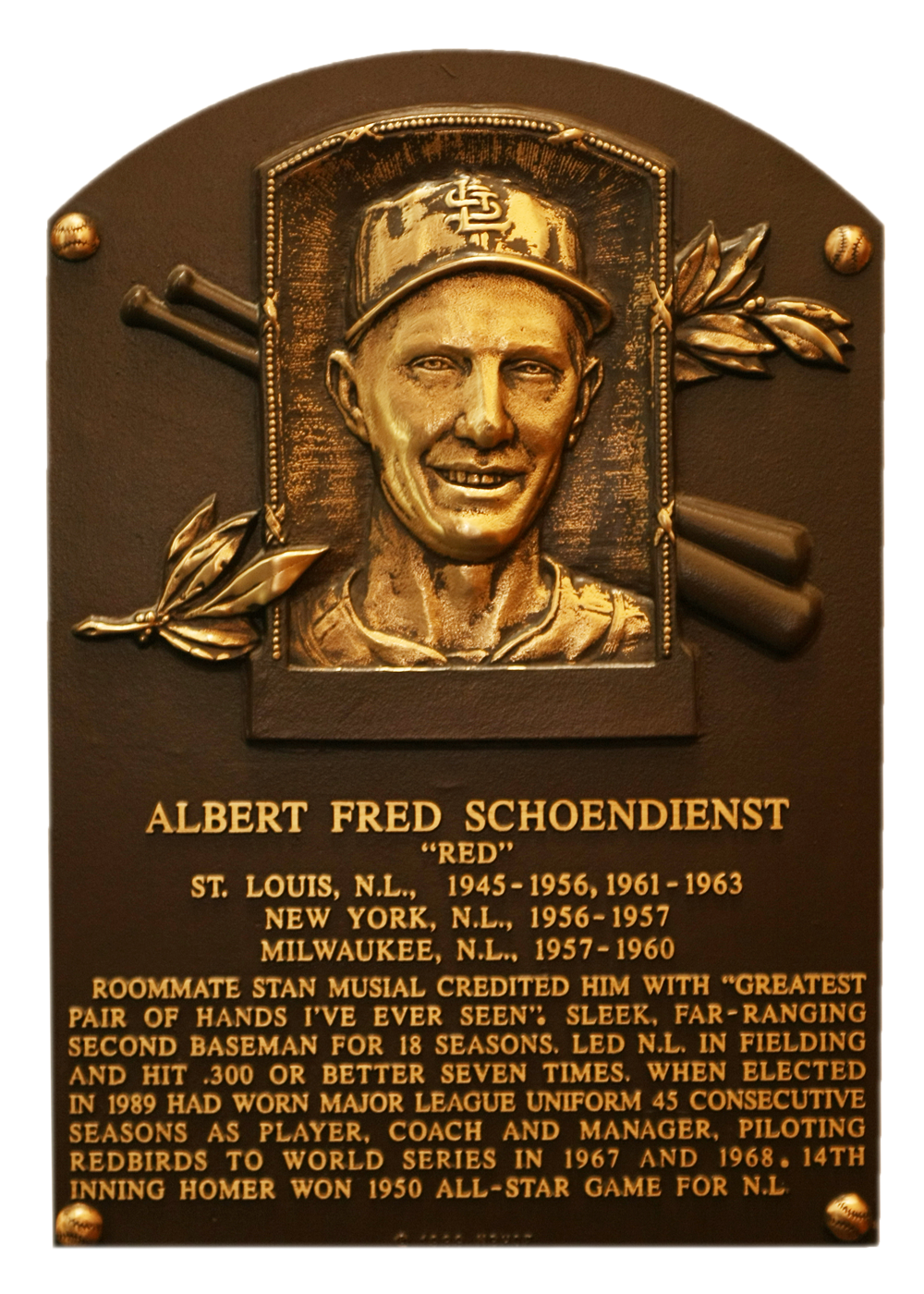 Red Schoendienst Hall of Fame plaque