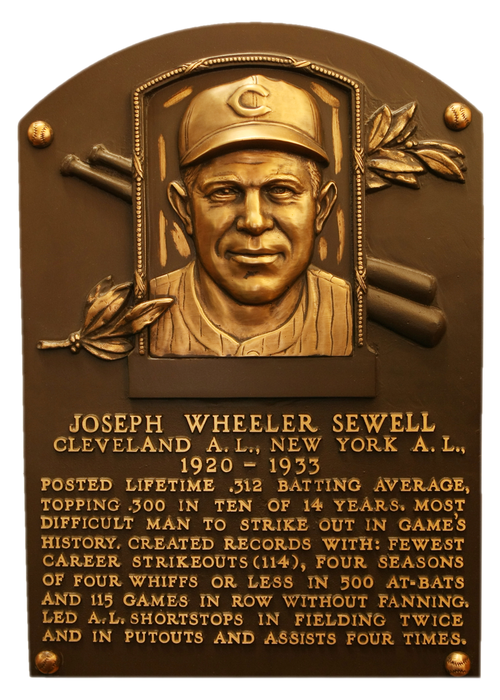Joe Sewell Hall of Fame plaque