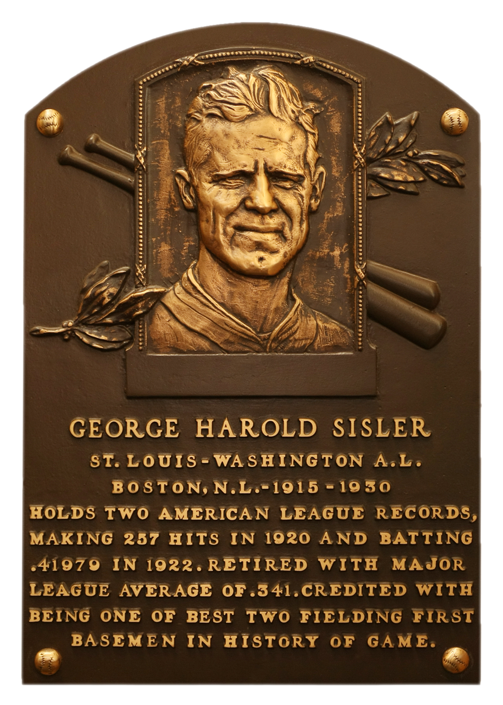 George Sisler Hall of Fame plaque