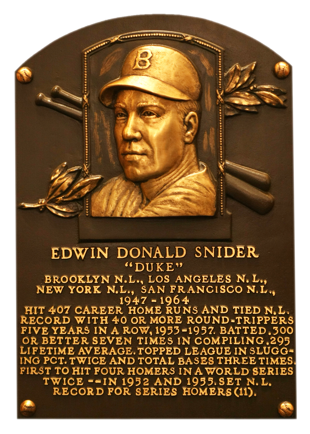 Duke Snider Hall of Fame plaque