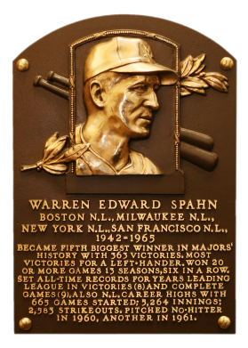 Warren Spahn Hall of Fame plaque