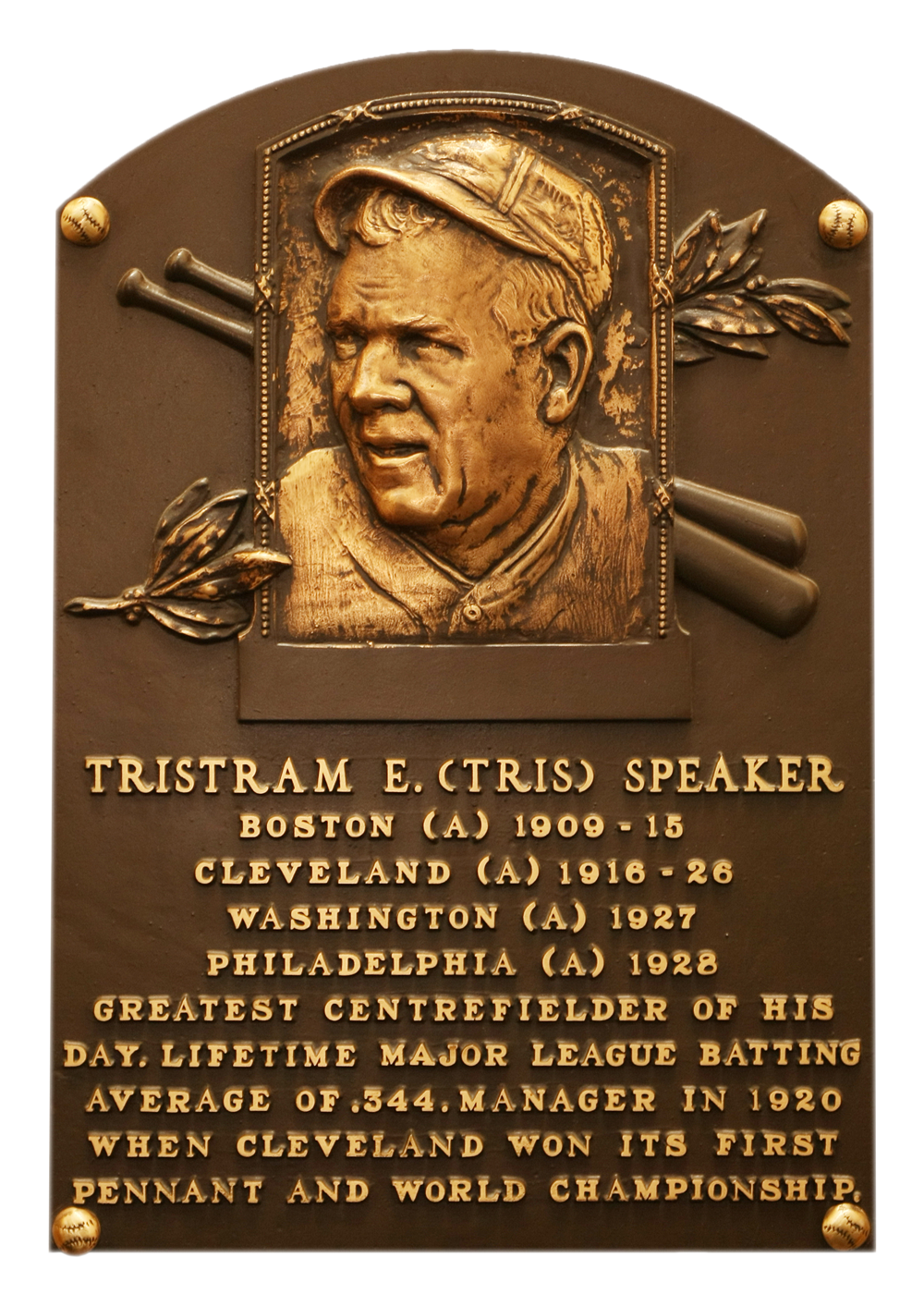 Tris Speaker Hall of Fame plaque