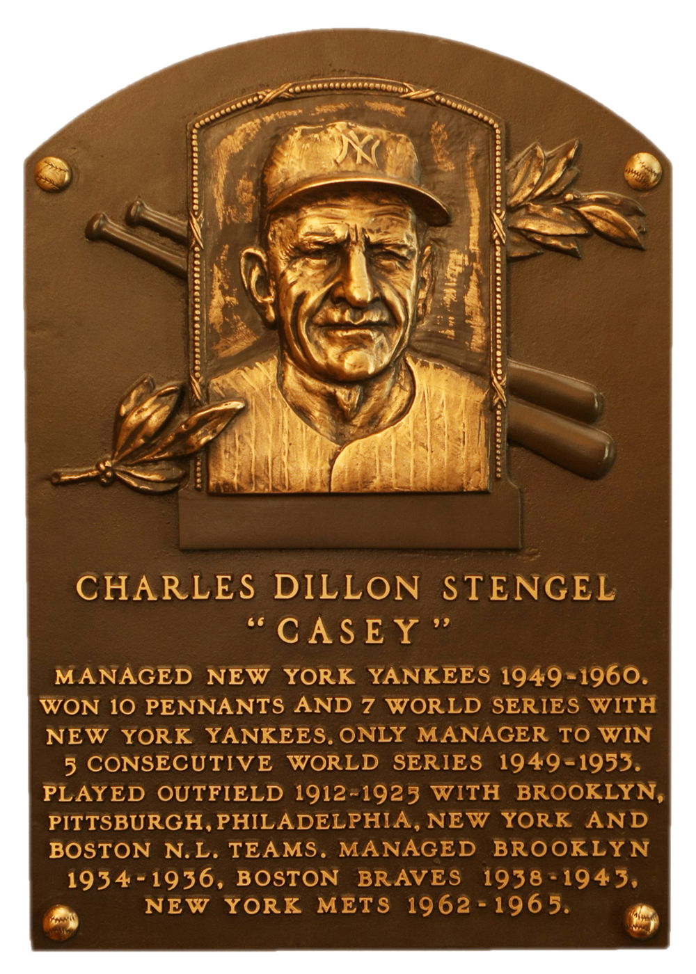 Casey Stengel Hall of Fame plaque