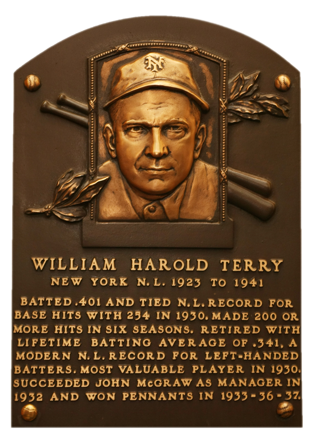 Bill Terry Hall of Fame plaque