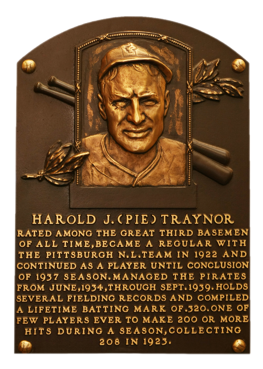 Pie Traynor Hall of Fame plaque