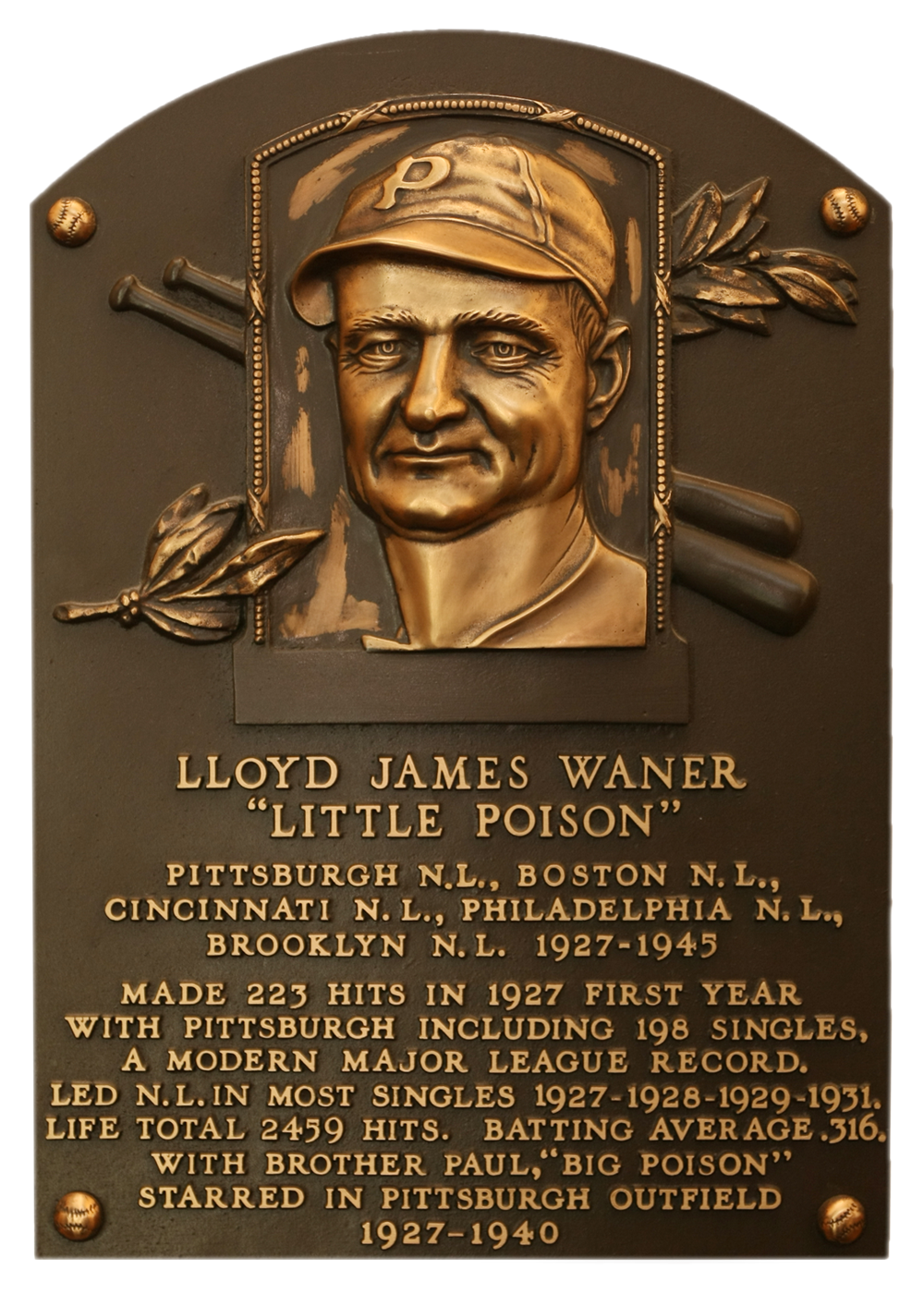 Lloyd Waner Hall of Fame plaque