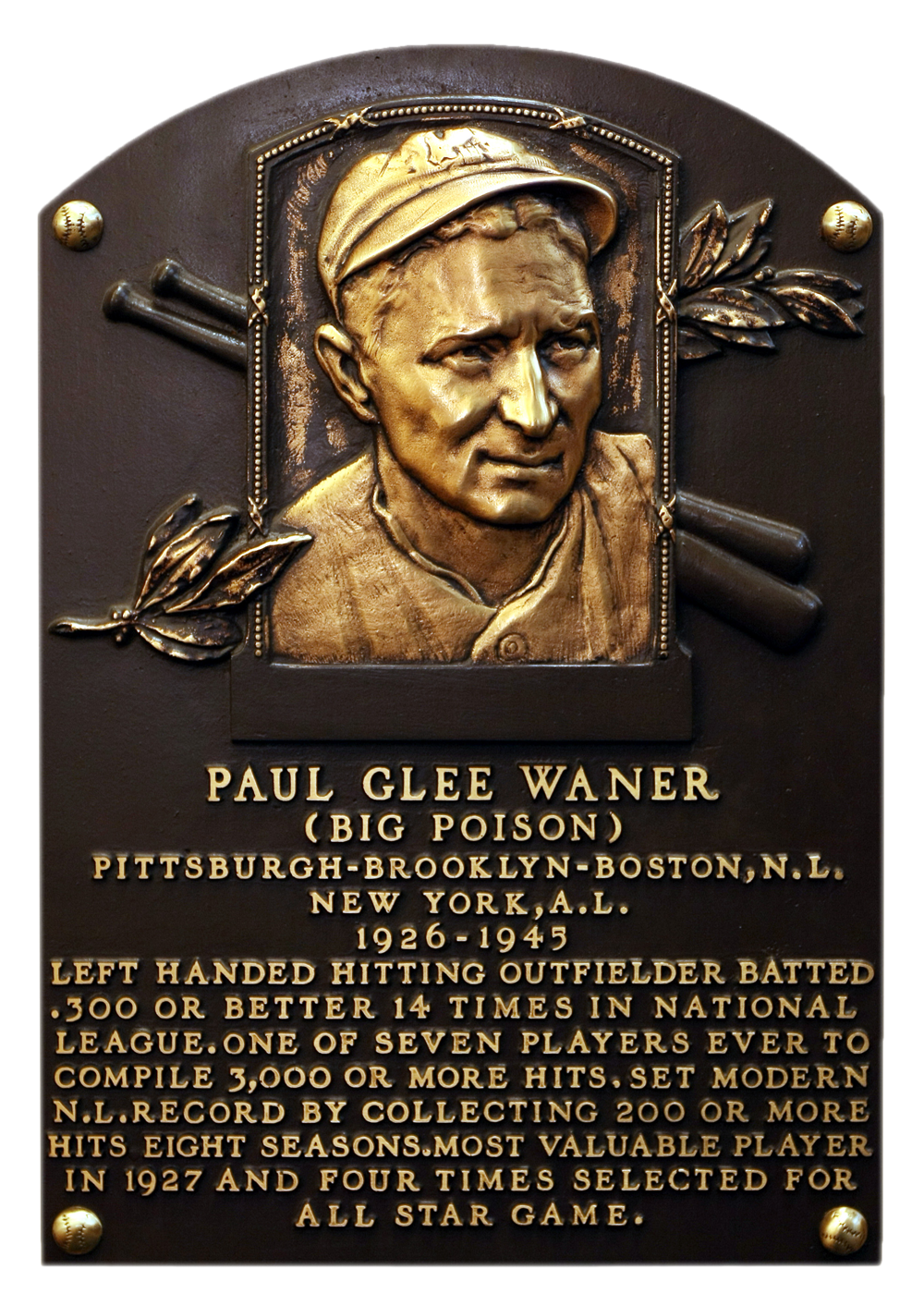Paul Waner Hall of Fame plaque