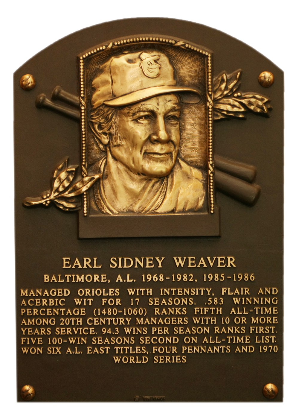 Earl Weaver Hall of Fame plaque