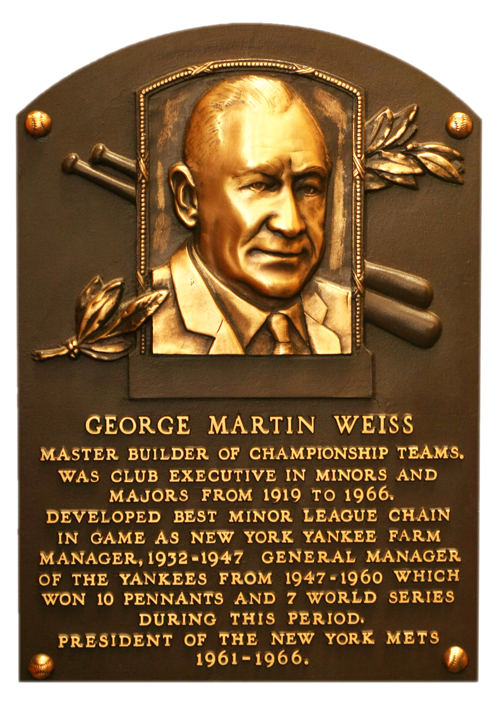 George Weiss Hall of Fame plaque