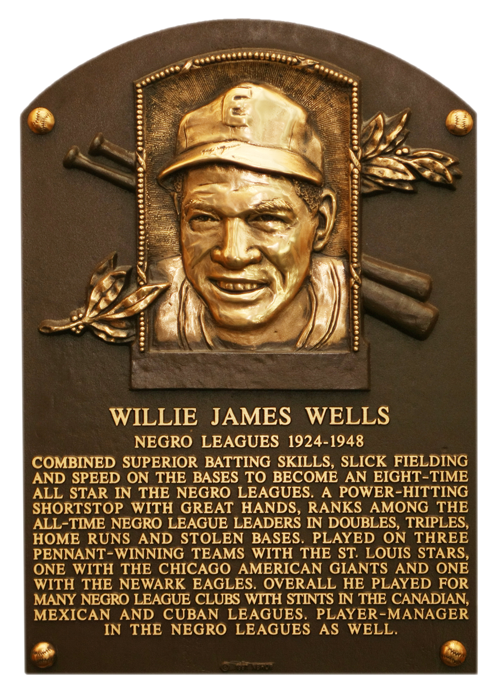 Willie Wells Hall of Fame plaque