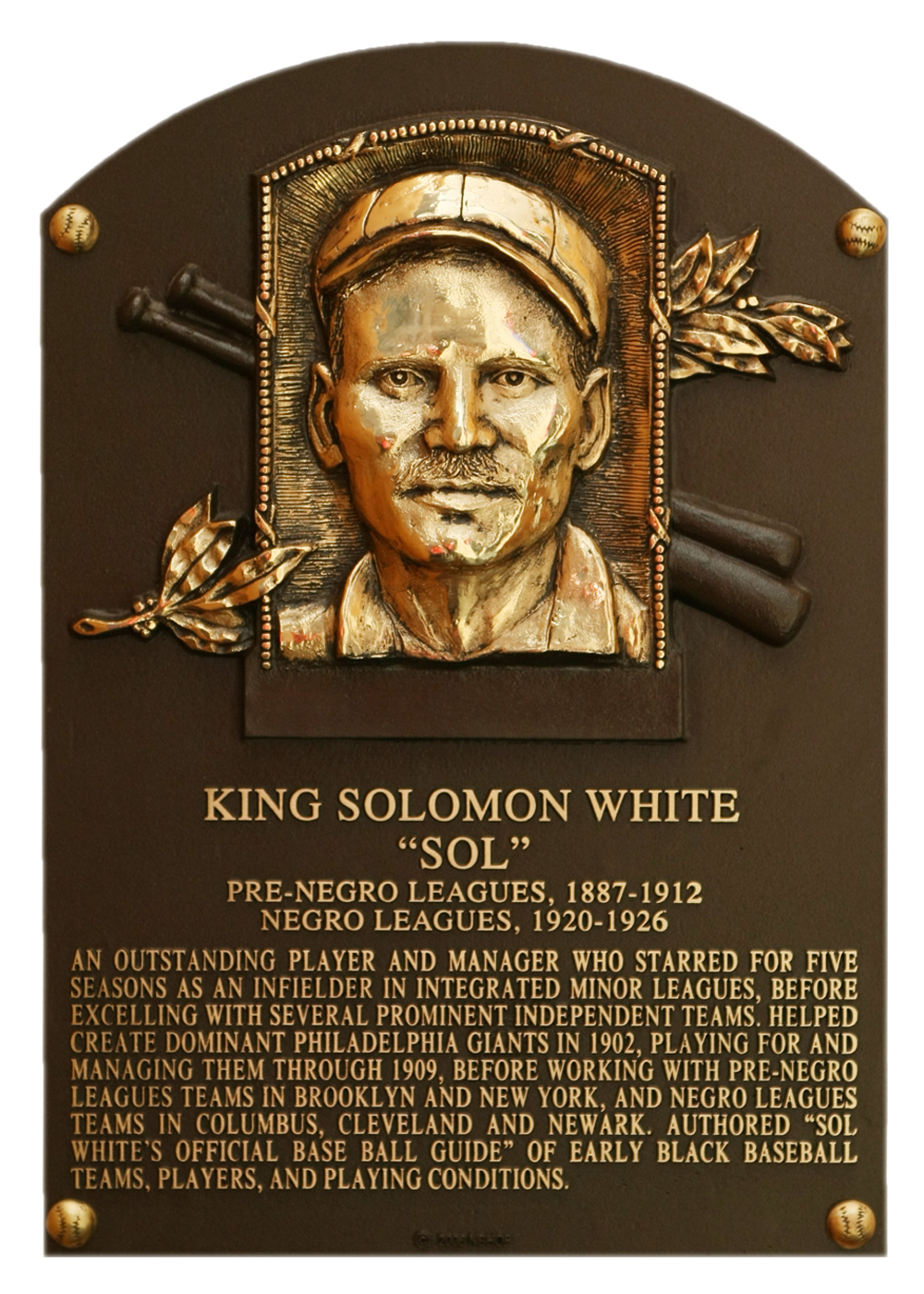 Sol White Hall of Fame plaque