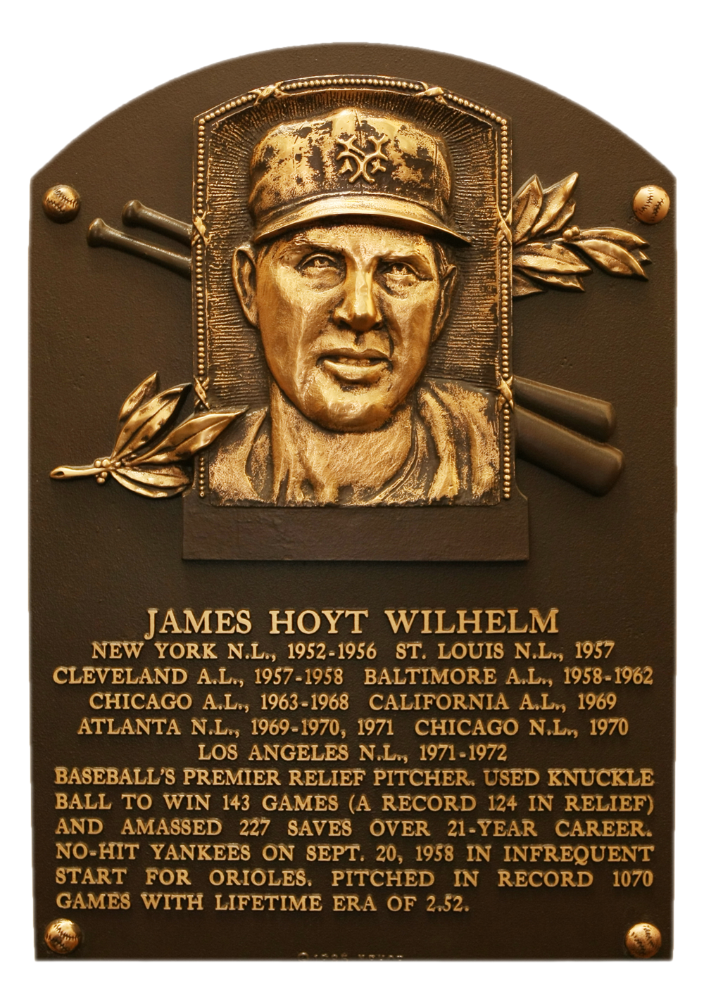 Hoyt Wilhelm Hall of Fame plaque
