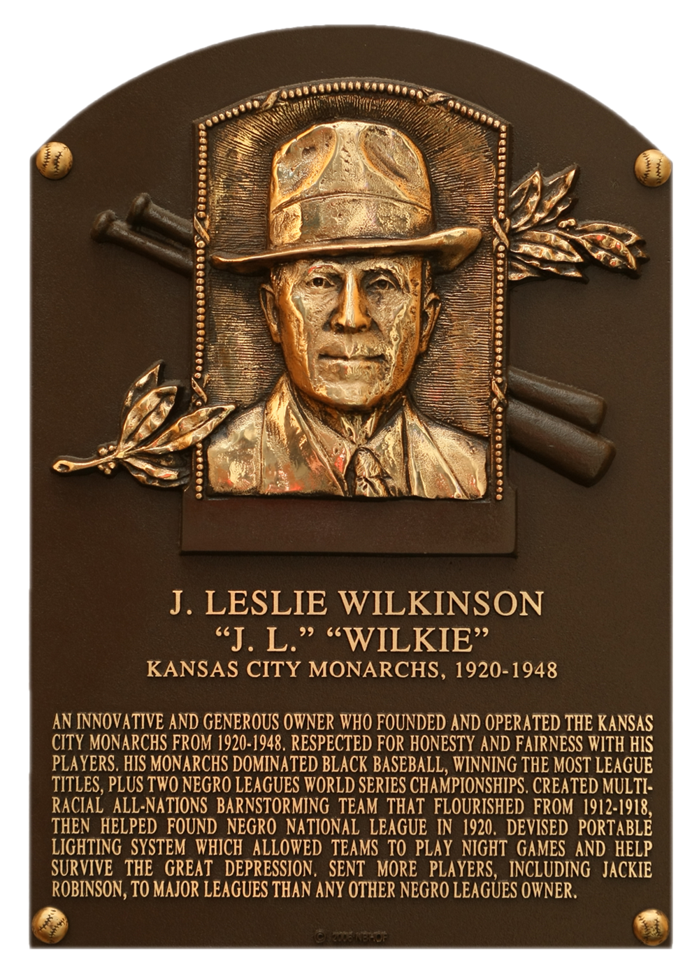 J.L. Wilkinson Hall of Fame plaque