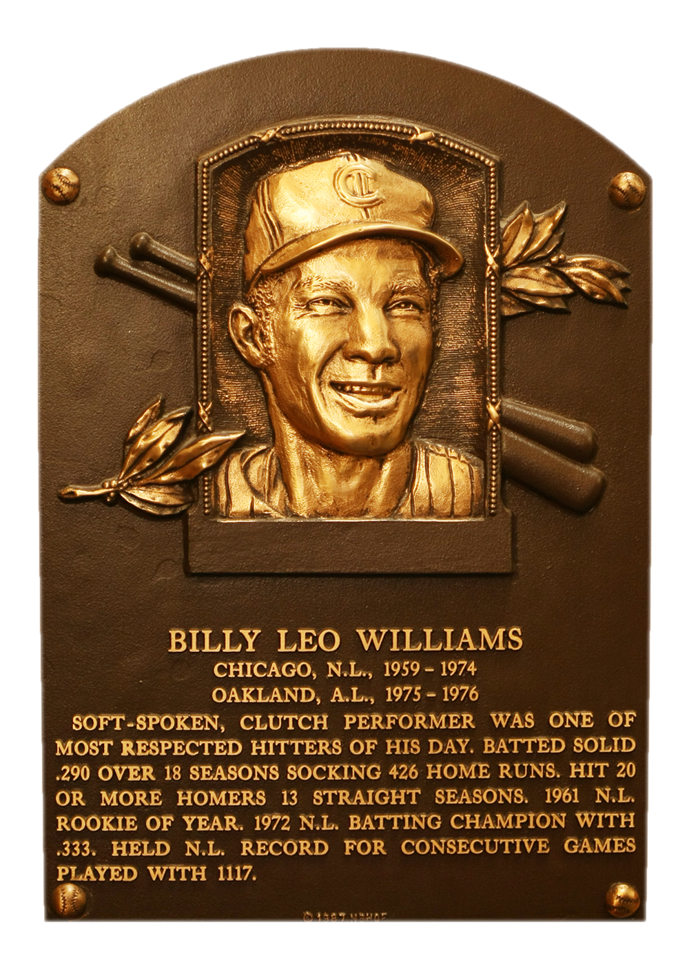 Billy Williams Hall of Fame plaque