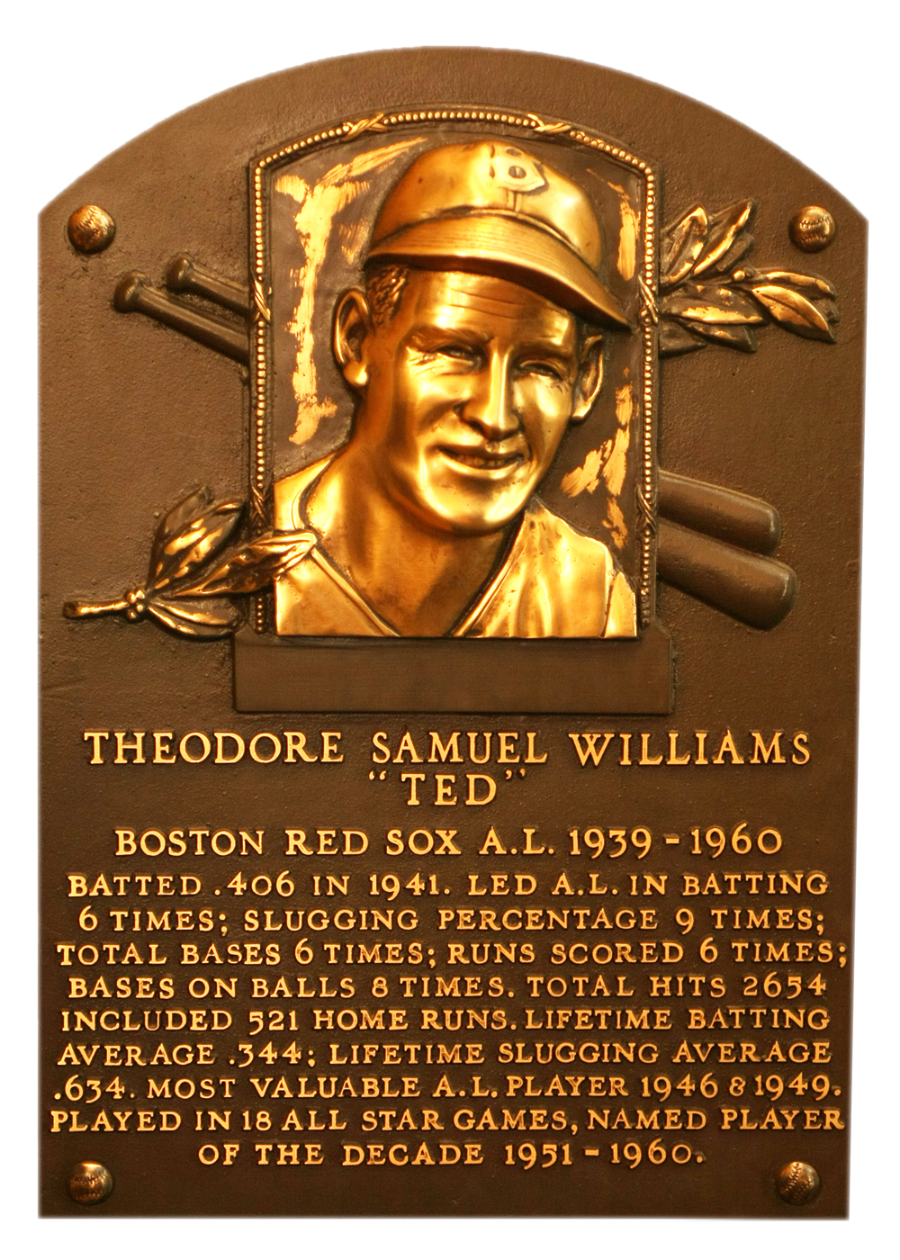 Ted Williams Hall of Fame plaque
