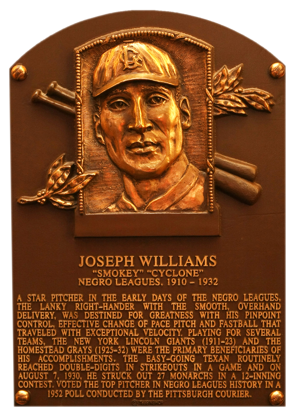 Joe Williams Hall of Fame plaque