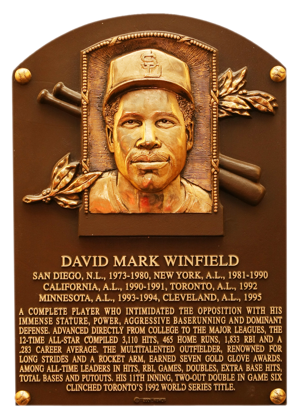 Dave Winfield Hall of Fame plaque