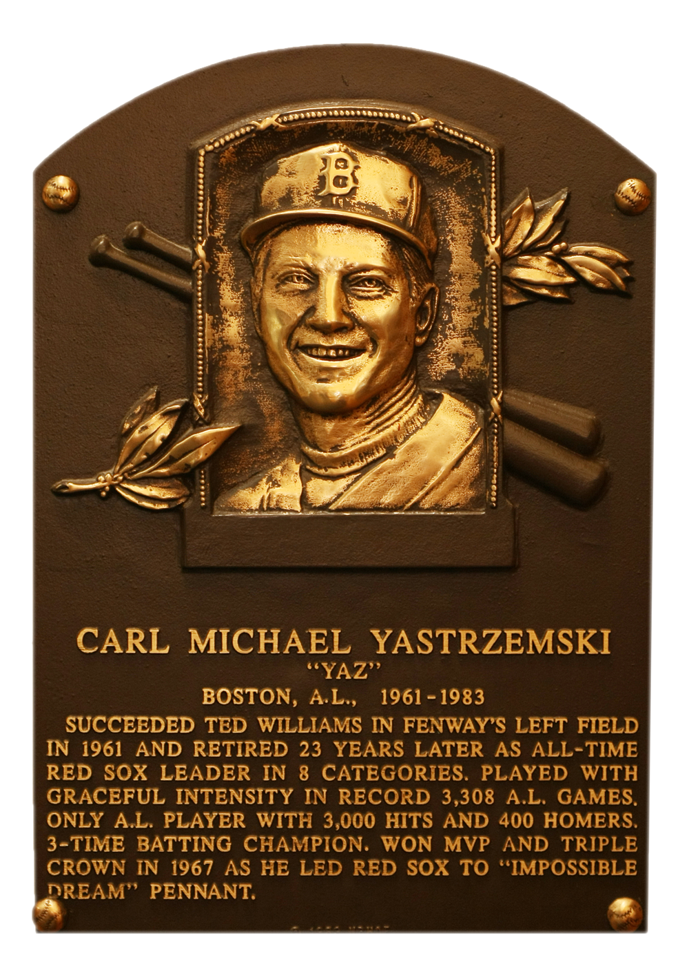 Carl Yastrzemski Hall of Fame plaque