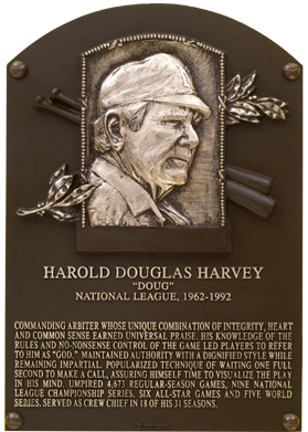 Doug Harvey Hall of Fame plaque