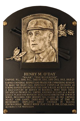 Hank O'Day Hall of Fame plaque