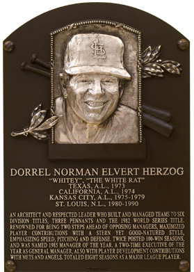 Whitey Herzog Hall of Fame plaque