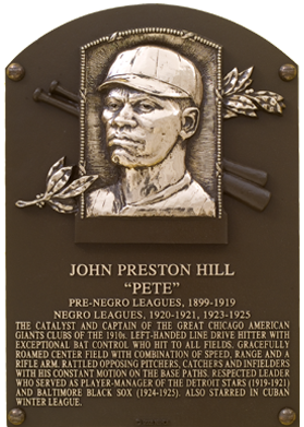 Pete Hill Hall of Fame plaque