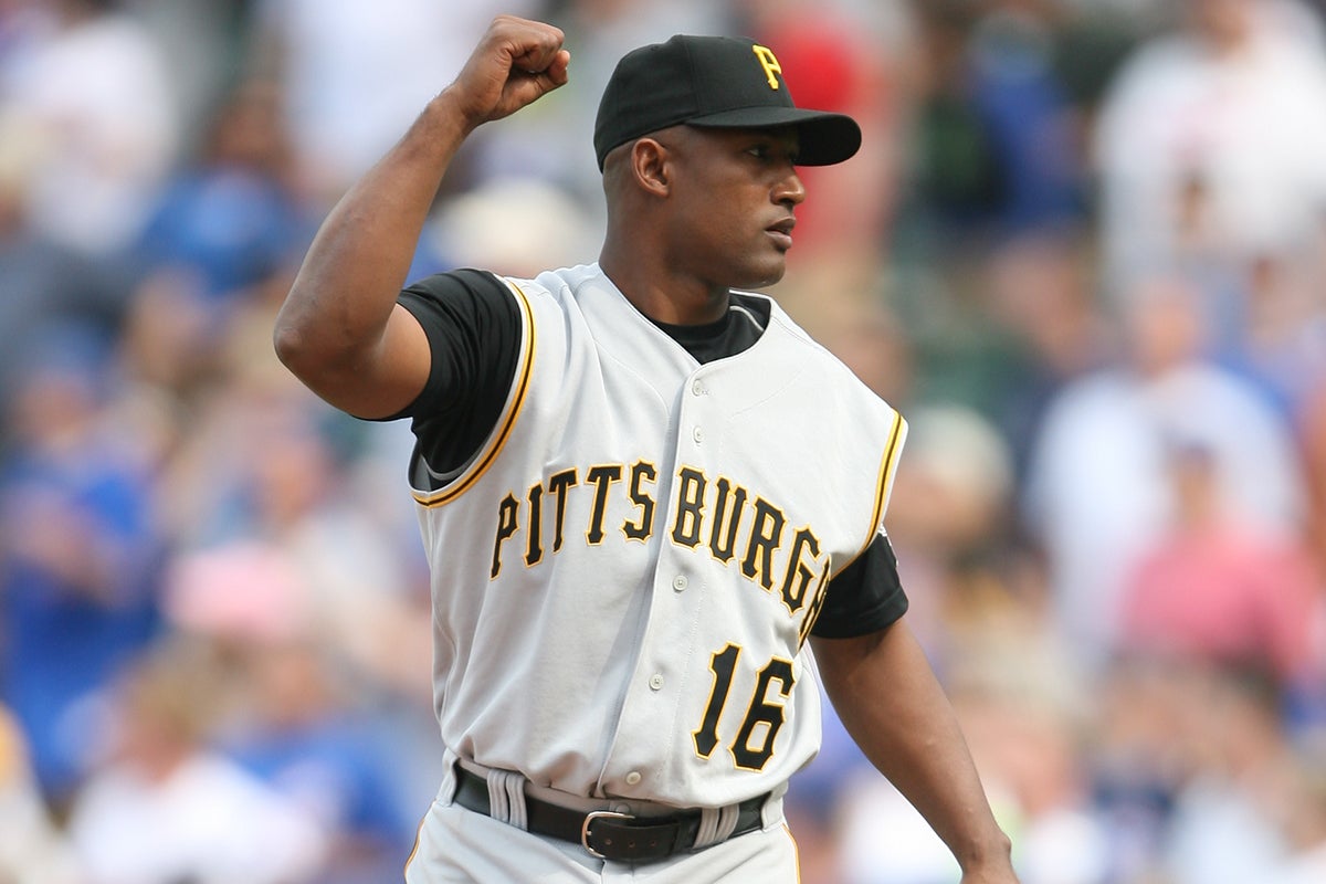 Salomón Torres raises fist in Pittsburgh uniform