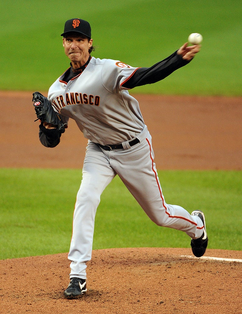 Randy Johnson pitches for San Francisco