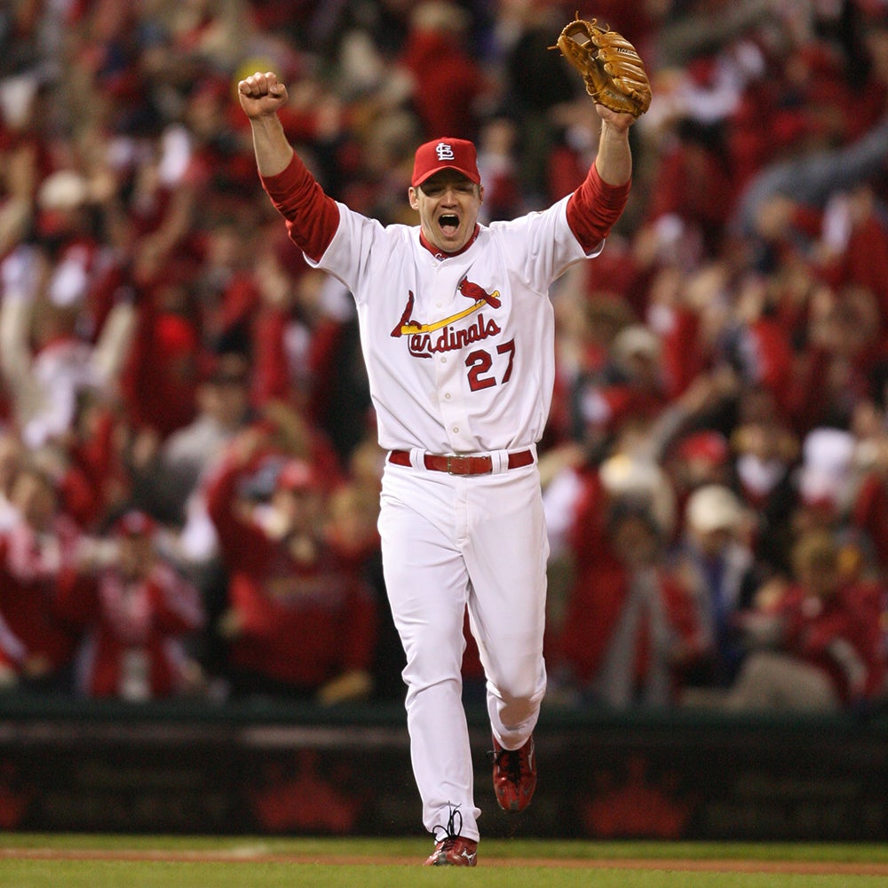 Scott Rolen raises arms in celebration