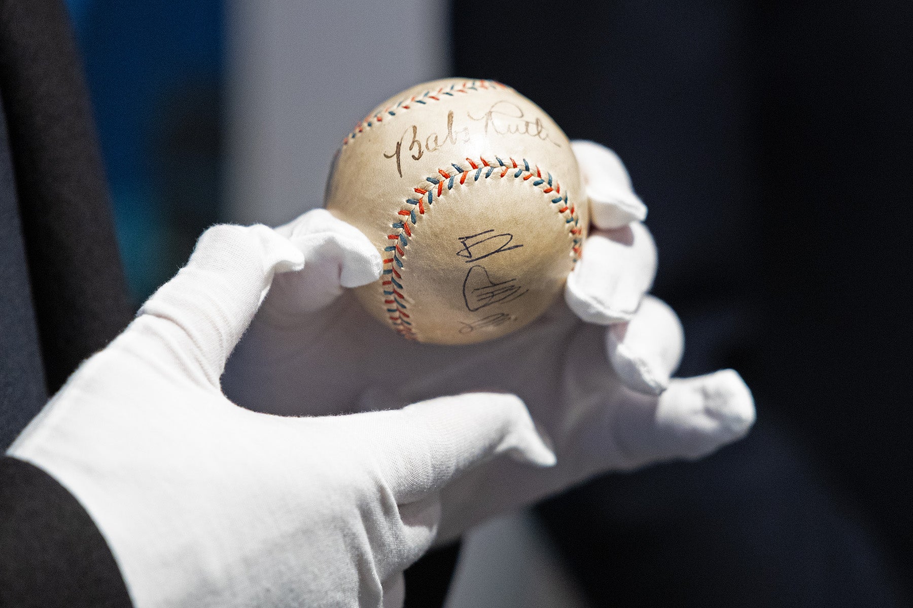Detail shot of Babe Ruth signature on Dream Baseball