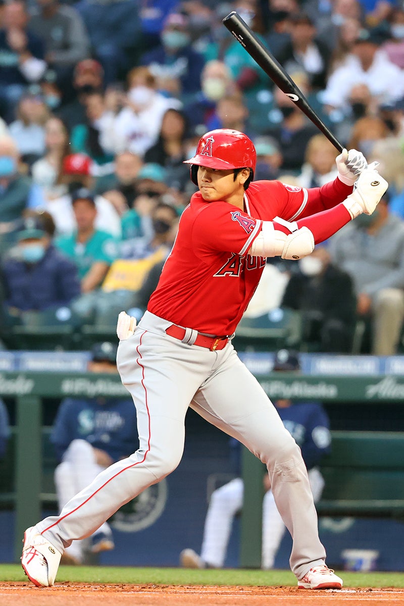 Shohei Ohtani bats for Angels in left-handed stance