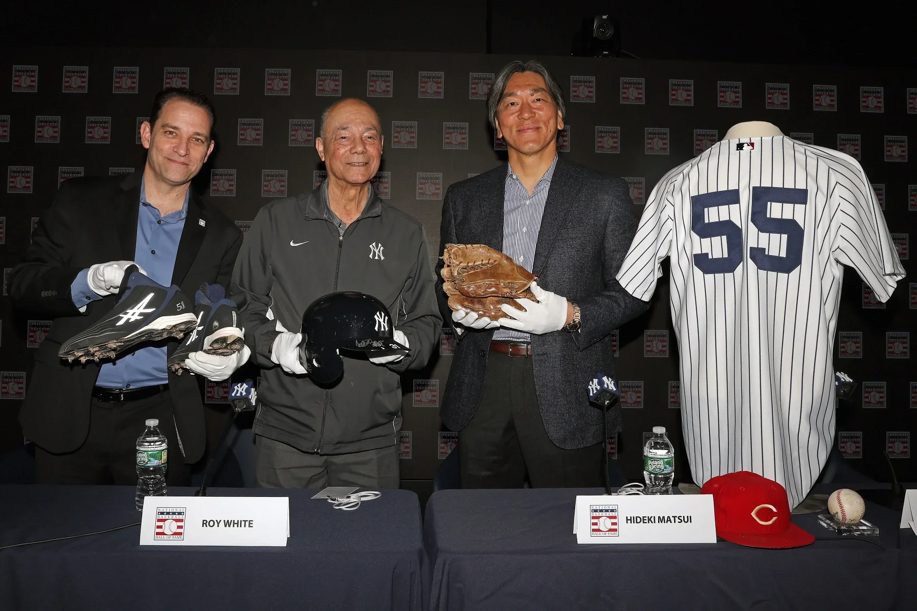 From L to R: Hall of Fame President Josh Rawitch, Roy White and Hideki Matsui.