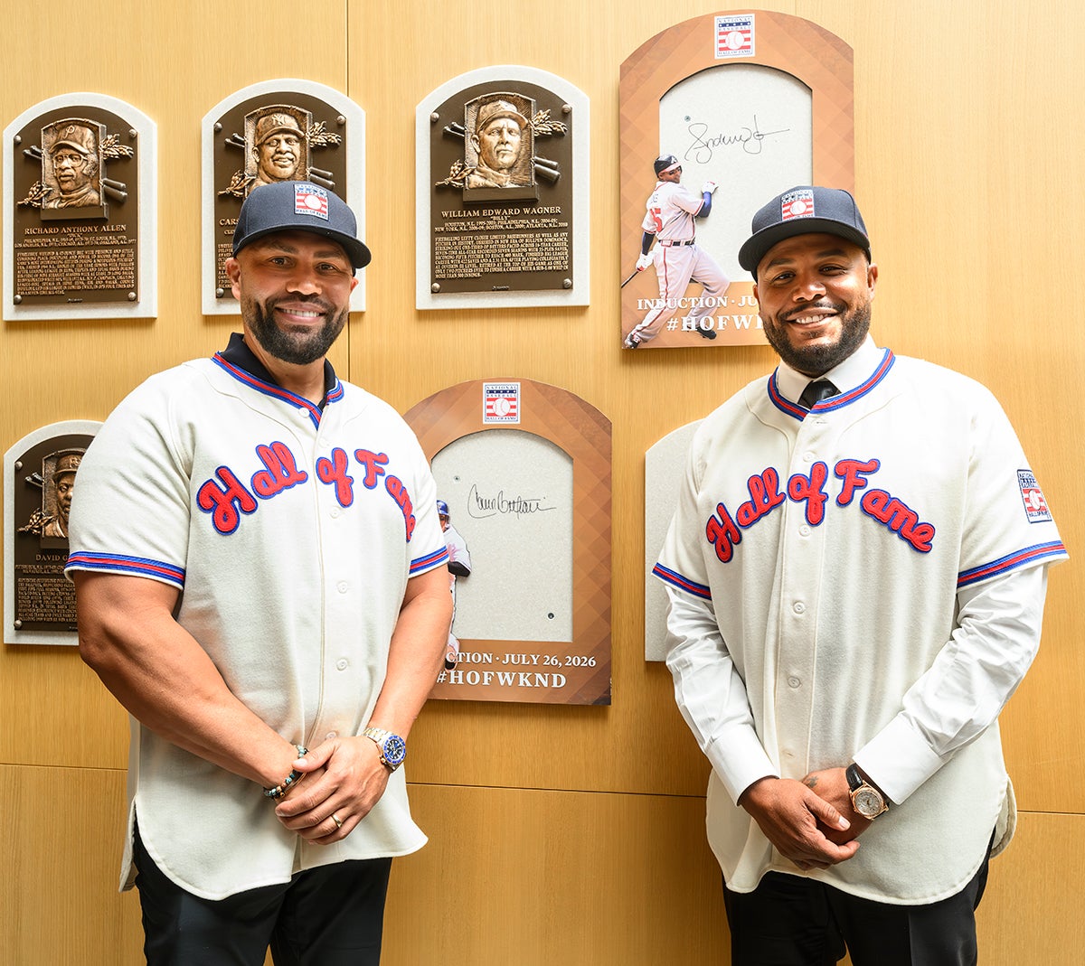Carlos Beltrán and Andruw Jones at site of future plaques