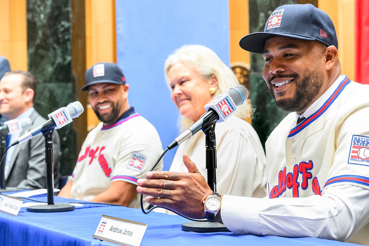 Andruw Jones smiles during press conference