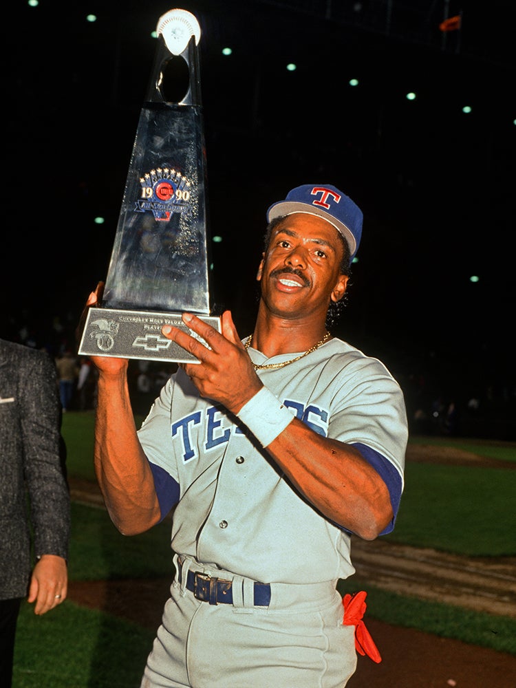Julio Franco lifts 1990 All-Star Game Most Valuable Player trophy