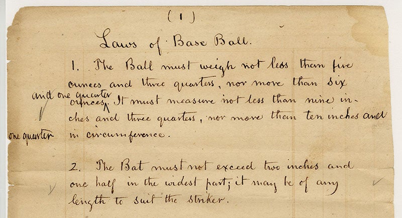 Laws of Base Ball page 1 numbers 1 and 2