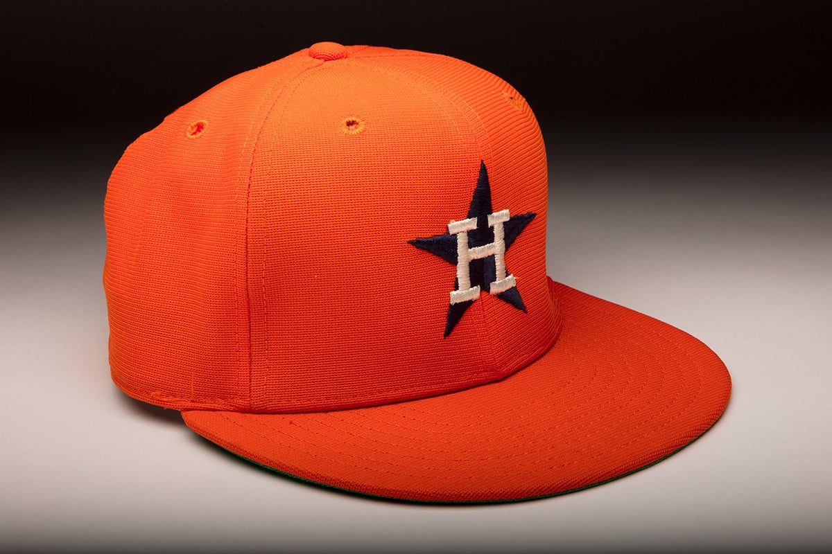 Orange Astros cap worn during Ken Forsch no-hitter