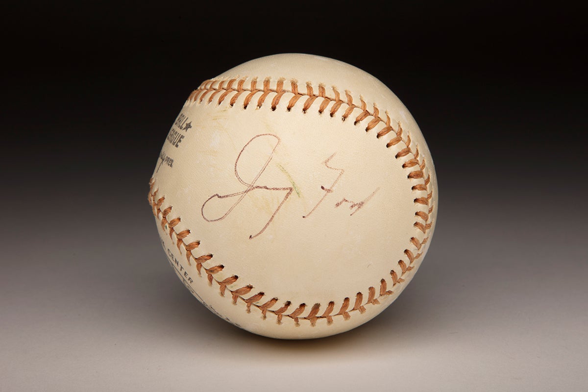 Ceremonial first pitch baseball thrown by President Gerald Ford