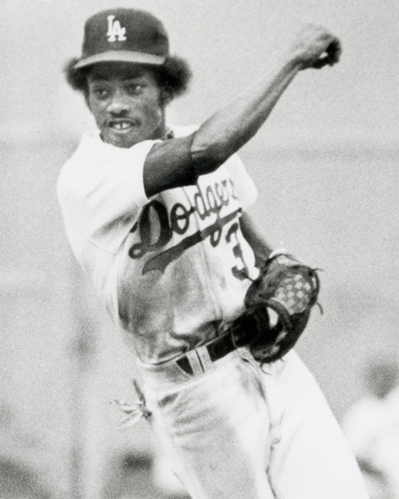 Derrel Thomas on defense for Dodgers