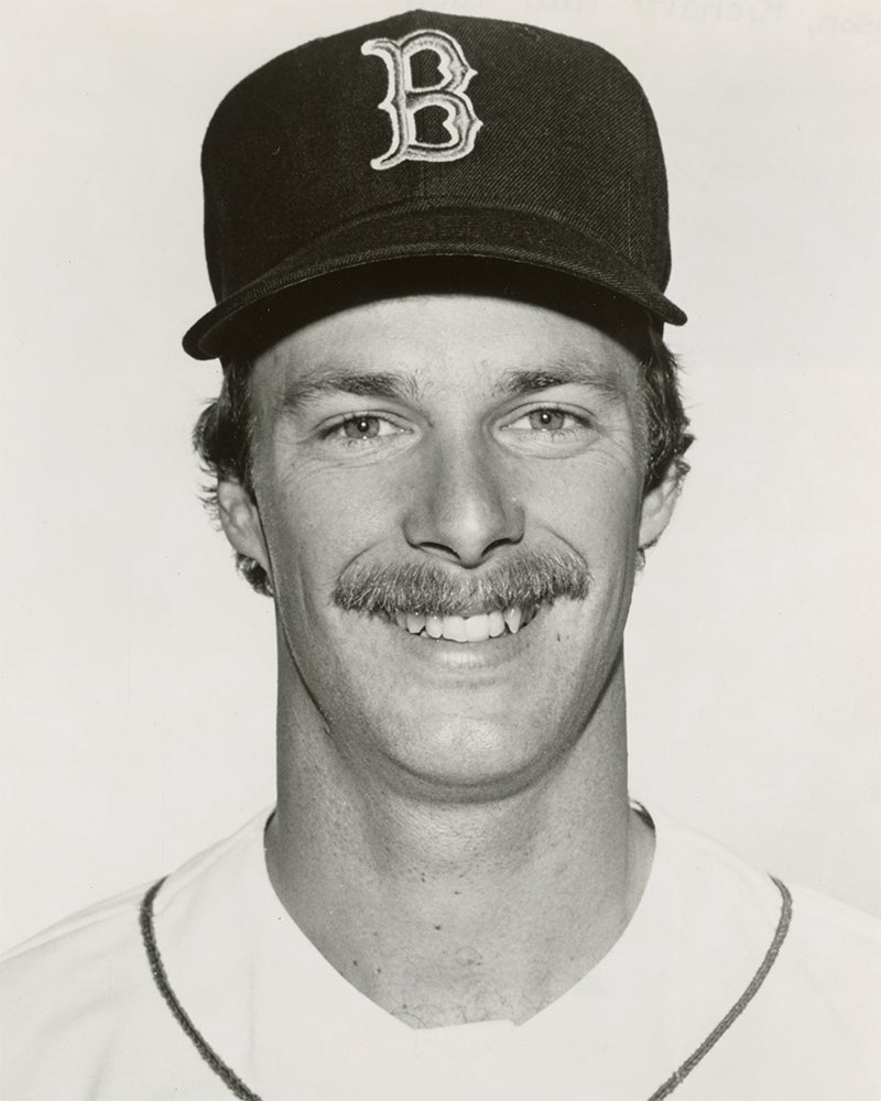 Head and shoulders portrait of Rick Burleson in Red Sox uniform