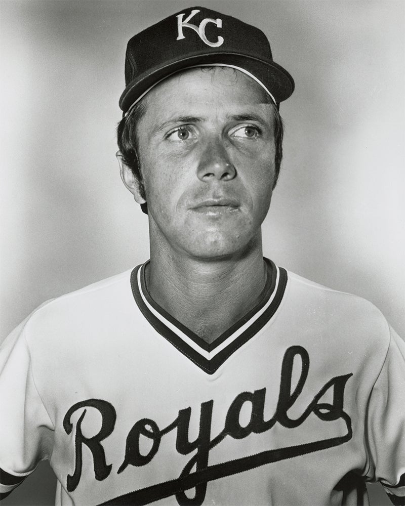 Head and shoulders portrait of Larry Gura in Royals uniform