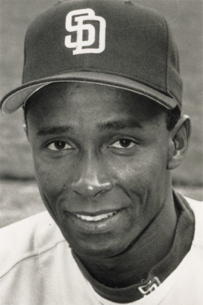 Head and shoulders portrait of Gary Pettis in Padres uniform